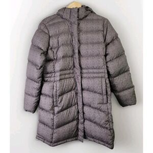 L.L.Bean Women's Puffer Coat Hooded Down Insulated Long Brown Chevron L Reg